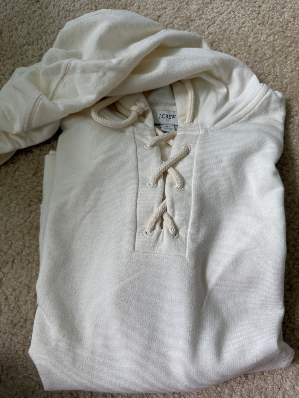J. Crew !!!Women Cream Lace-Up Hooded Sweater size S 60%cotton40% polyester